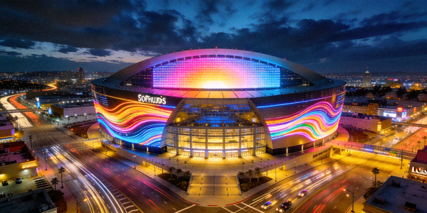 美国洛杉矶索菲体育场夜景与灯光秀